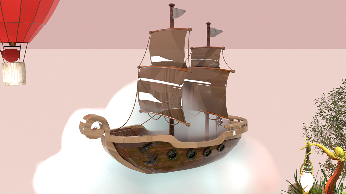 하늘의 구름을 떠다니는 신비로운 배 (배의 모델 및 텍스쳐는 외부 에셋을 수정하여 사용)